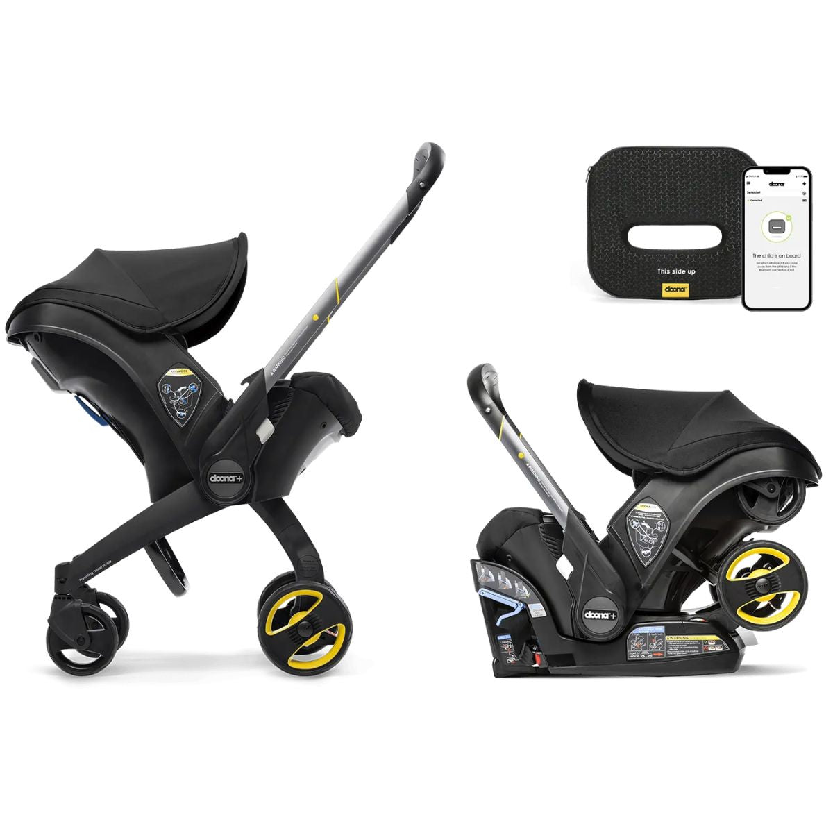 Doona Plus Car Seat & Stroller with SensAlert Bundle - Nitro Black - Complete Travel Bundle