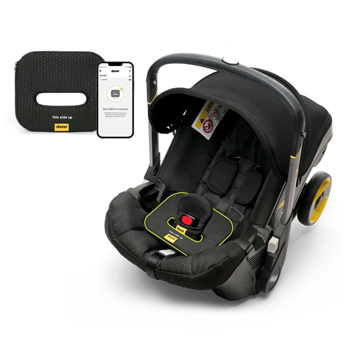 Doona Plus Car Seat & Stroller with SensAlert Bundle - Nitro Black - Added SensAlert Safety